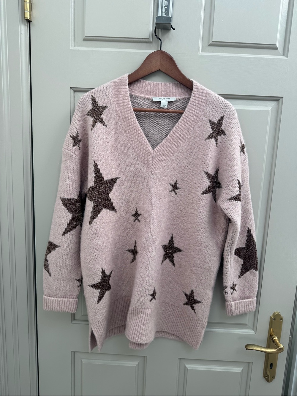 AllSaints Pink V-Neck Star Sweater